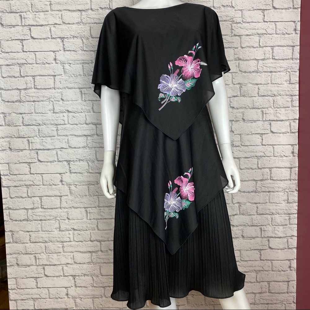 70’s vintage hibiscus black dress